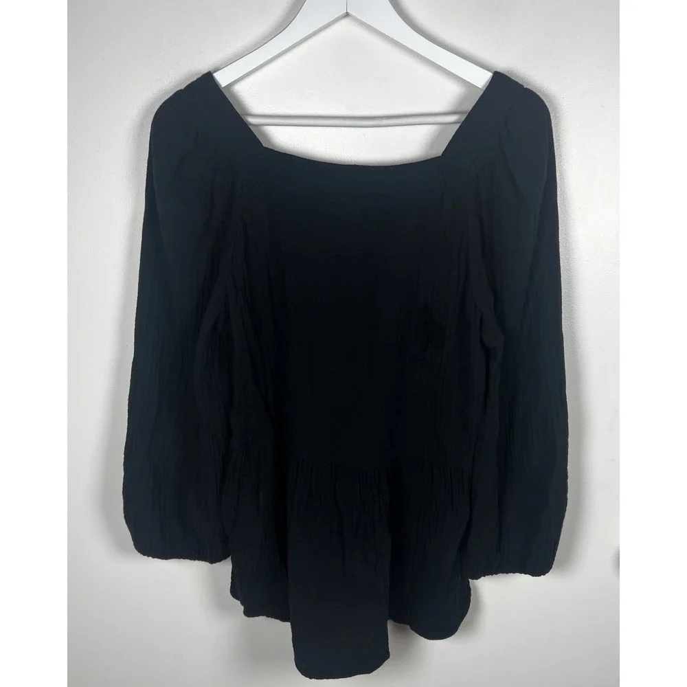 Madewell Puff Sleeve Lightspun Millbrook Peplum Top Square Neck Size‎ M Boho